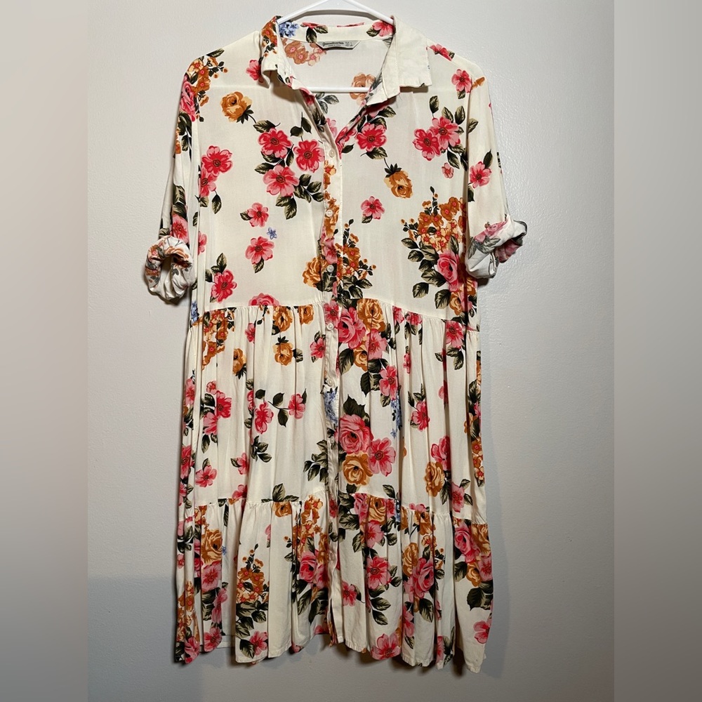 Floral print babydoll style drop waist dress